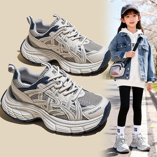 女童鞋子2026春季新款时尚透气中大童女孩儿童百搭轻便运动老爹鞋主图