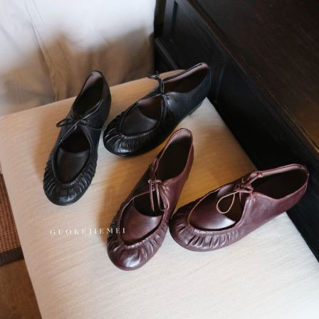 【Jellykk】3.5cm极简法式芭蕾舞褶皱复古百搭真皮设计师款圆头单鞋