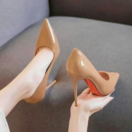 漆皮细跟鞋时尚珠光超高跟女鞋女神通勤好穿236-12