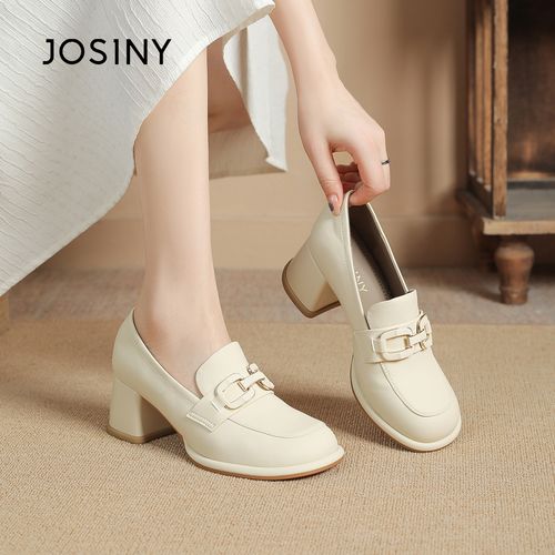 卓诗尼粗跟乐福鞋女2026春季新款厚底单鞋英伦风小皮鞋真皮高跟鞋主图