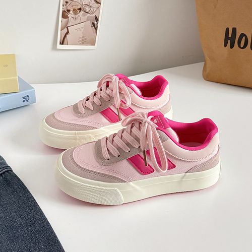 美式百搭粉嫩休闲女鞋2025春秋新款小众原创女ins圆帆布鞋厚底主图