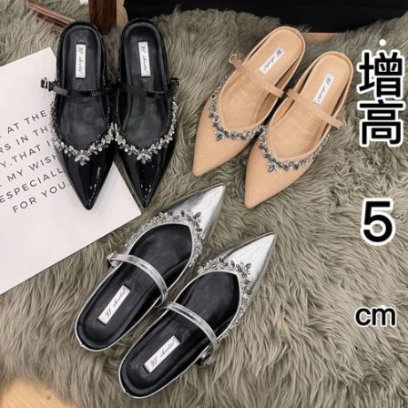 内增高女鞋水钻尖头平底半拖鞋外穿2026气质网红包头拖鞋2025新款