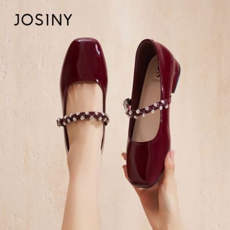 卓诗尼2026法式玛丽珍鞋方头低跟春季单鞋浅口跟鞋平底皮鞋女鞋