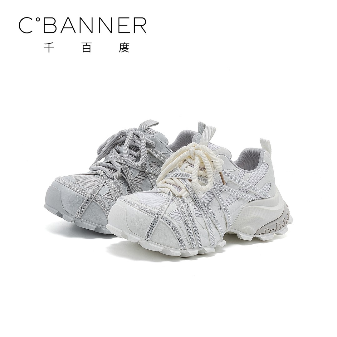 千百度休闲鞋女2026春季新款时尚潮流厚底增高透气舒适老爹鞋主图