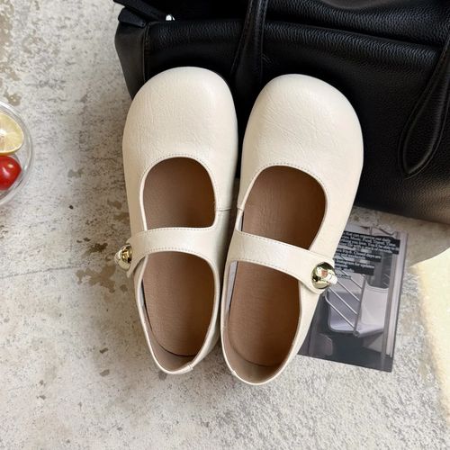 漫斯贝尔女鞋复古圆头2026早春新款魔术贴百平底软皮仙女风小皮鞋主图