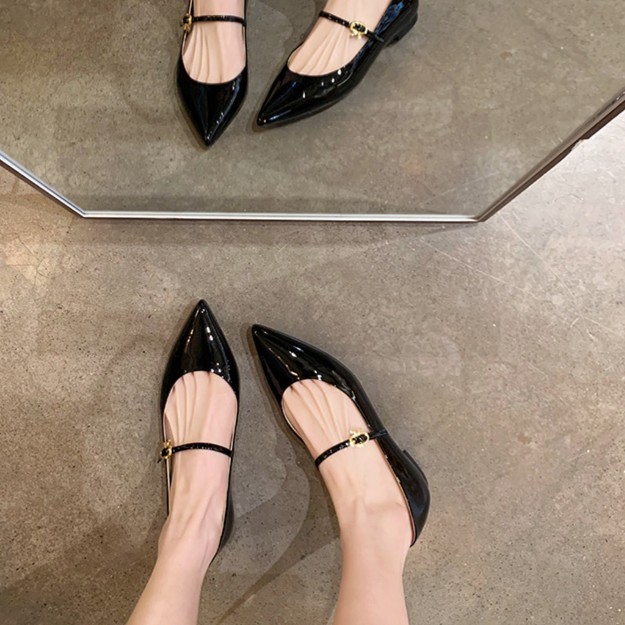 葡萄妈studiolee 气质小尖头显瘦一字带真皮浅口小低跟单鞋女春秋主图