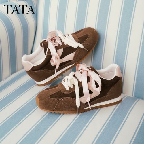 余茵同款TATA他她缎面物语女鞋2026春季新款阿甘鞋休闲德训运动鞋主图