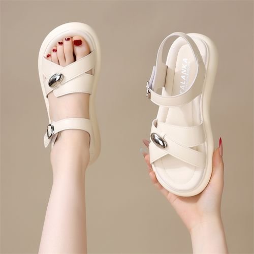 厚底罗马凉鞋女2026夏季新款百搭一字带平底凉拖配裙子海边沙滩鞋主图