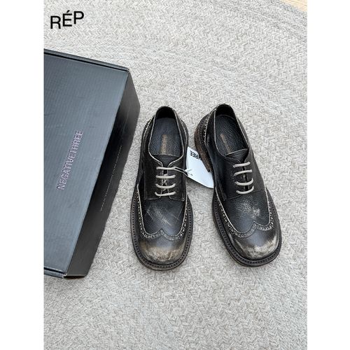 REP-NEGATIVE THREE 设计师品牌 棕色做旧圆头德比鞋 26SS女鞋主图