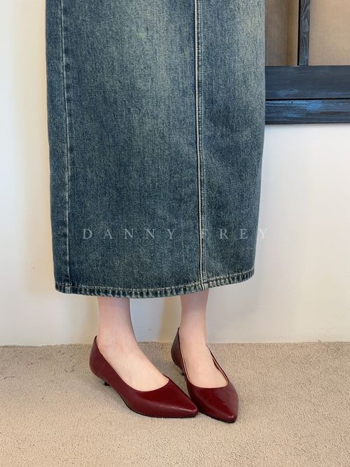 Dannyfrey丹尼芙蕾极简V口一脚蹬尖头单鞋职场通勤高跟鞋3.5CM主图