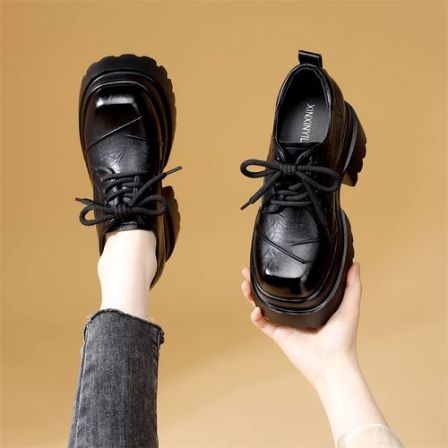 英伦风厚底增高系带乐福鞋女春秋新款百搭复古配裙子单鞋小皮鞋