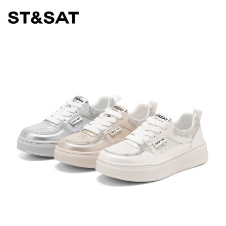 星期六休闲鞋2026春季新款皮面板鞋通勤百搭系带小白鞋