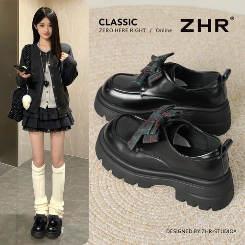 时尚jk小皮鞋女2026新款春季黑色厚底蝴蝶结乐福鞋软底百搭单鞋子主图