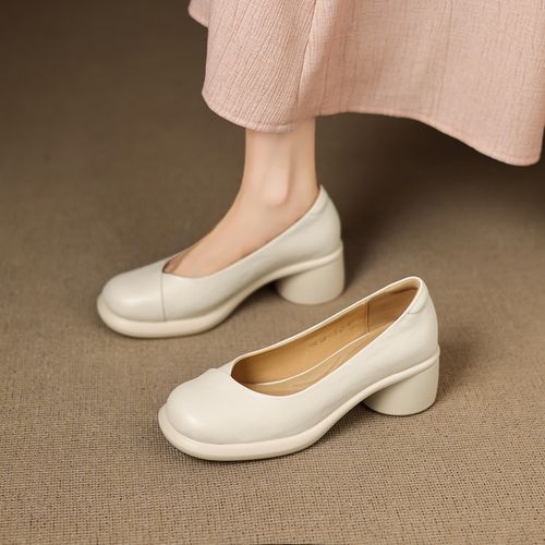 4.5CM 2025年春秋新款复古单鞋女款圆头时尚百搭真皮舒适女鞋主图