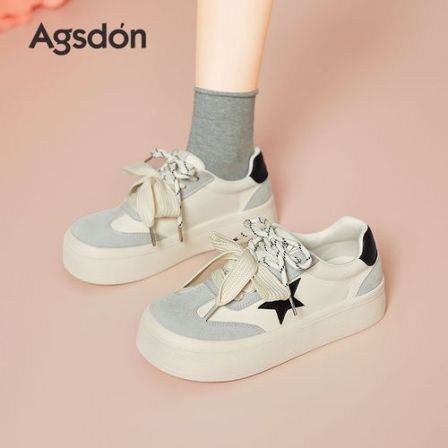 P153281粉色德训鞋女新款厚底阿甘星星运动板鞋子百搭Q