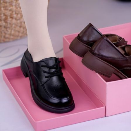 新款头层牛皮圆头厚底系带英伦风女乐福鞋百搭单鞋