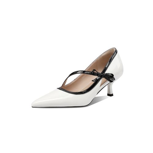 专柜品质尖头浅口低跟蝴蝶结装饰设计日常通勤白色女单鞋DAV2945主图