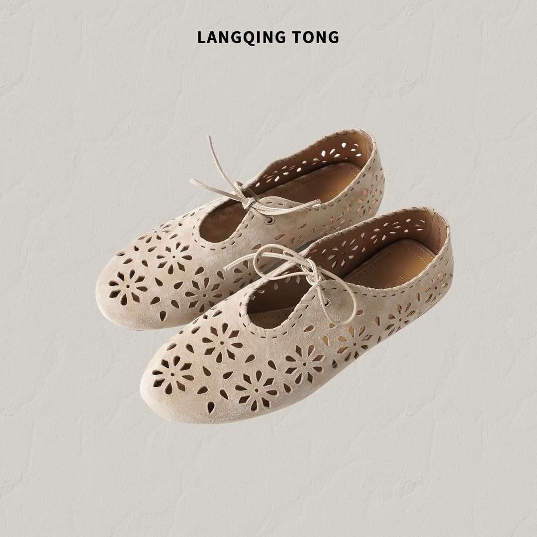 浪清/LANGQING【时光 】复古镂空羊反绒系绳玛丽珍单鞋48360#主图