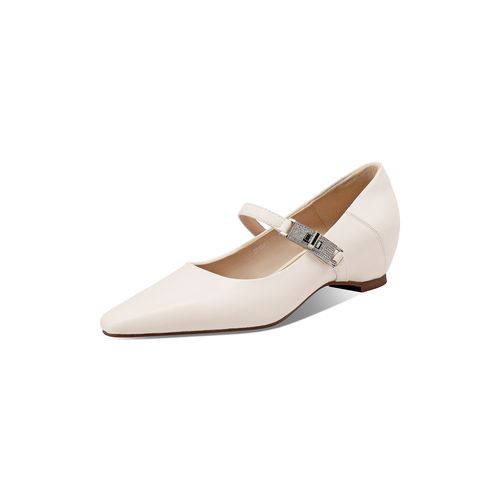 专柜品质方头平底浅口金属一字带设计高质感白色女单鞋DAV2954 主图