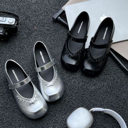 糖糖「银雾编织」26年方头玛丽珍鞋复古一字带厚底增高;FCX31061