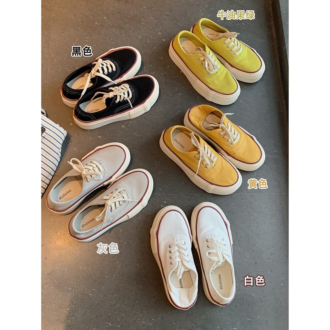 葡萄妈studiolee 透气麻料撞色系带圆头休闲风厚底板鞋女春夏主图