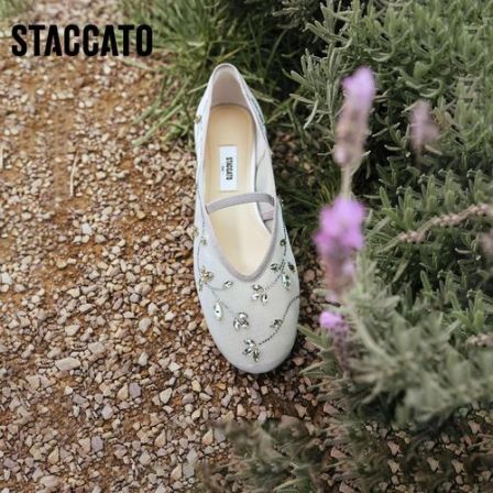 思加图2026春季新款水晶茉莉芭蕾鞋玛丽珍鞋平底鞋浅口女EGV01AQ6