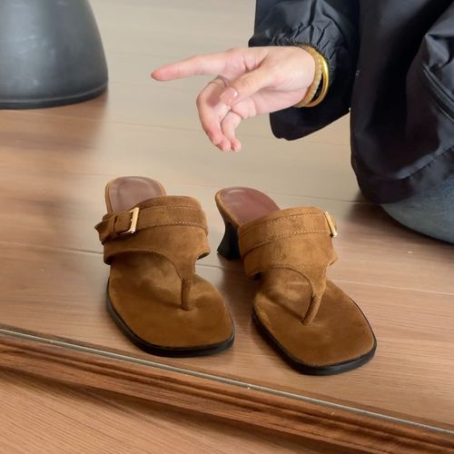 小众设计夹趾凉拖鞋女2026春季人字拖鞋粗跟复古懒人一脚蹬拖鞋女主图