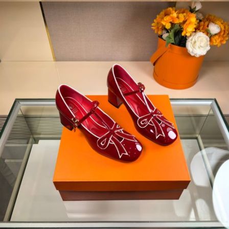 范戈希跟5CM蝴蝶结一字带复古风方头粗跟气质玛丽珍单鞋买1赠3