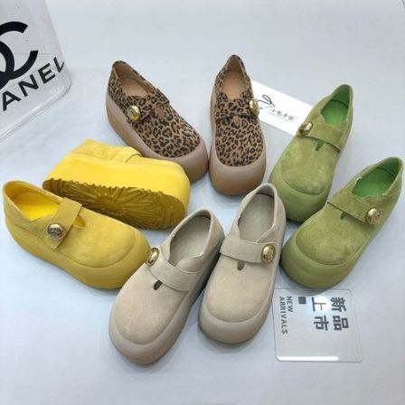 广州欧货【晴芽】早春萌头真皮7cm日系复古大头面包松糕鞋6067-93