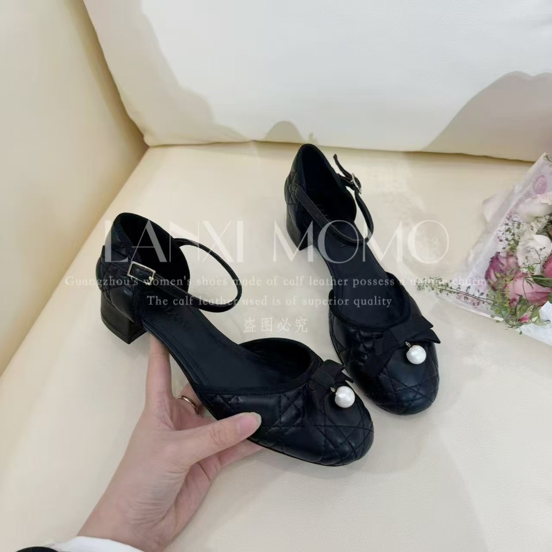 【LANXIMOMO】气质时尚百搭女士黑色粗跟包头小单鞋25DX179LX主图