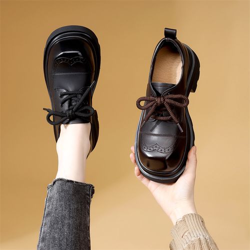 英伦风厚底百搭乐福鞋女2026春季新款增高显瘦软底不累脚圆头单鞋主图