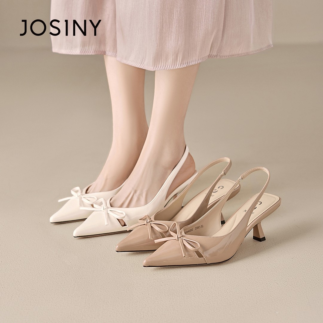 卓诗尼法式尖头蝴蝶高跟鞋女款2026新款春夏包头后空气质细跟凉鞋主图