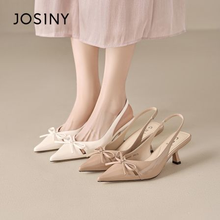 卓诗尼法式尖头蝴蝶高跟鞋女款2026新款春夏包头后空气质细跟凉鞋