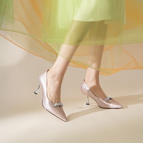 吴大叔浅口水钻高跟鞋细跟百搭气质尖头单鞋气垫缓震A11B1G1036A主图