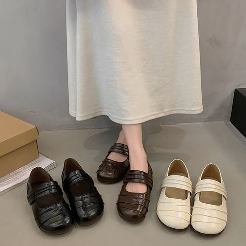 【品牌】复古条纹鞋2026春季新款软底平底法式单鞋舒适小皮鞋2603主图