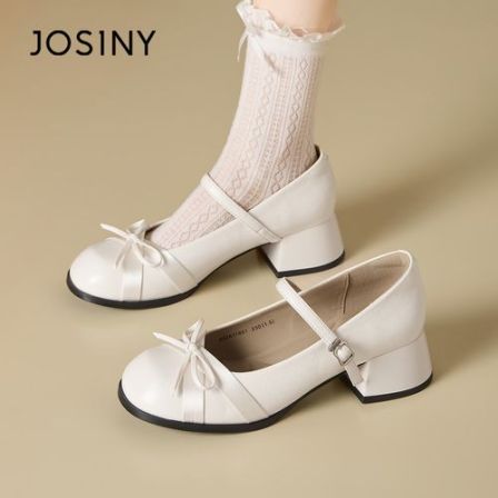 法式白色单鞋女2025巨好看不累脚小皮鞋蝴蝶结粗跟玛丽珍鞋