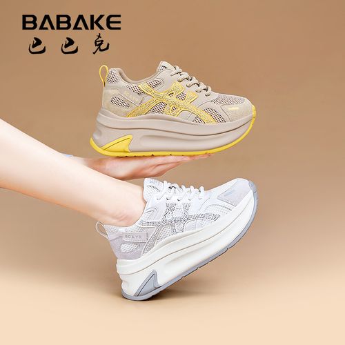 巴巴克8CM网面厚底阿甘鞋女2026春夏百搭透气增高休闲女鞋2916主图