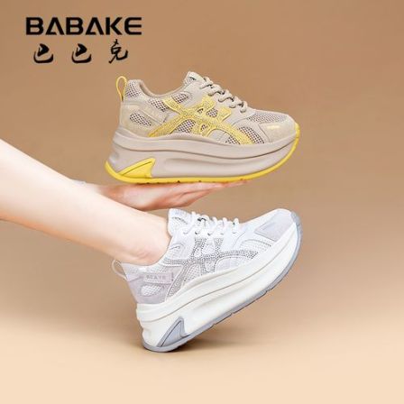 巴巴克8CM网面厚底阿甘鞋女2026春夏百搭透气增高休闲女鞋2916