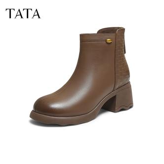 TATA他她2025冬新款商场同款时尚粗跟短靴休闲百搭女靴子CF901DD5主图