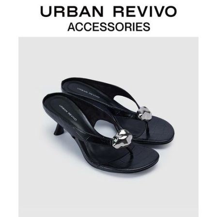 URBAN REVIVO2026春季新款女士时尚金属装饰细跟拖鞋UAWS50078