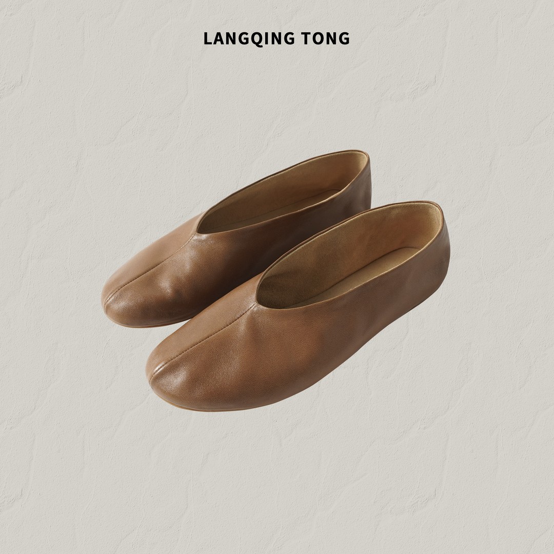 浪清/LANGQING【无尘】水染植鞣油蜡羊皮平底圆头单鞋48359#主图