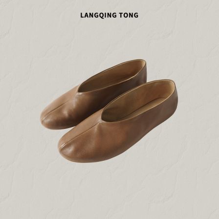 浪清/LANGQING【无尘】水染植鞣油蜡羊皮平底圆头单鞋48359#