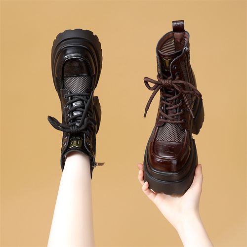 英伦风厚底镂空网靴女2026春夏新款内增高显瘦软底透气轻便马丁靴主图