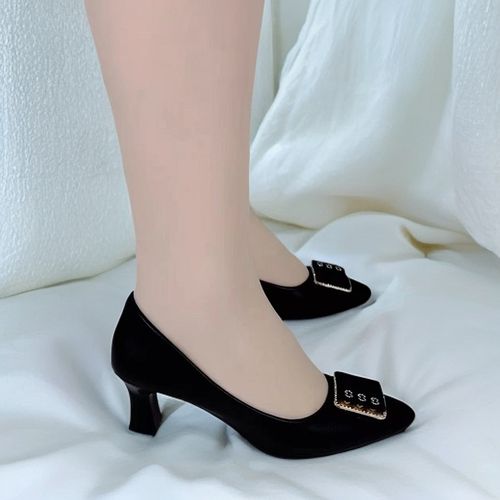 2025春季新款4公分时尚简约风女士浅口单鞋舒适百搭高跟鞋工作鞋主图