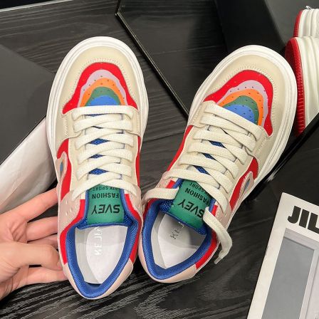 【奈奈好物】6CM跟高时尚鸳鸯板鞋2025新款潮流拼色百搭休闲6986