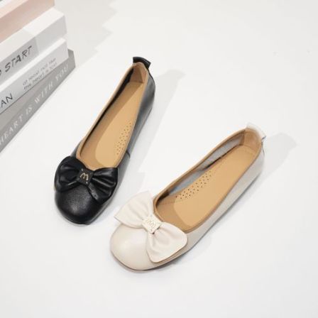 X3970 大码女鞋小皮鞋新款软皮圆头浅口平底单鞋真皮软底豆豆鞋