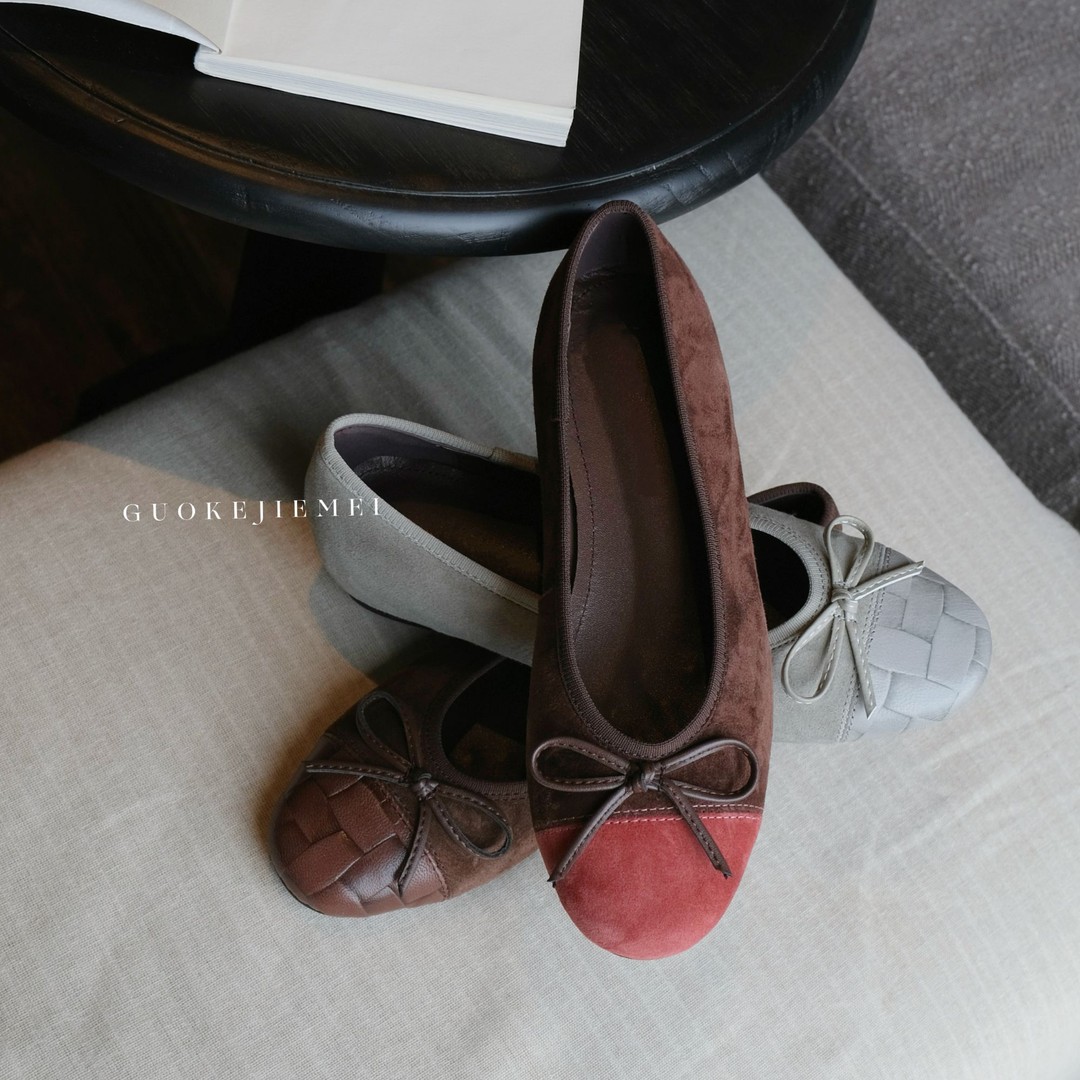 【Jellykk】3cm法式复古圆头蝴蝶结浅口芭蕾舞真皮气质温柔时装单鞋主图