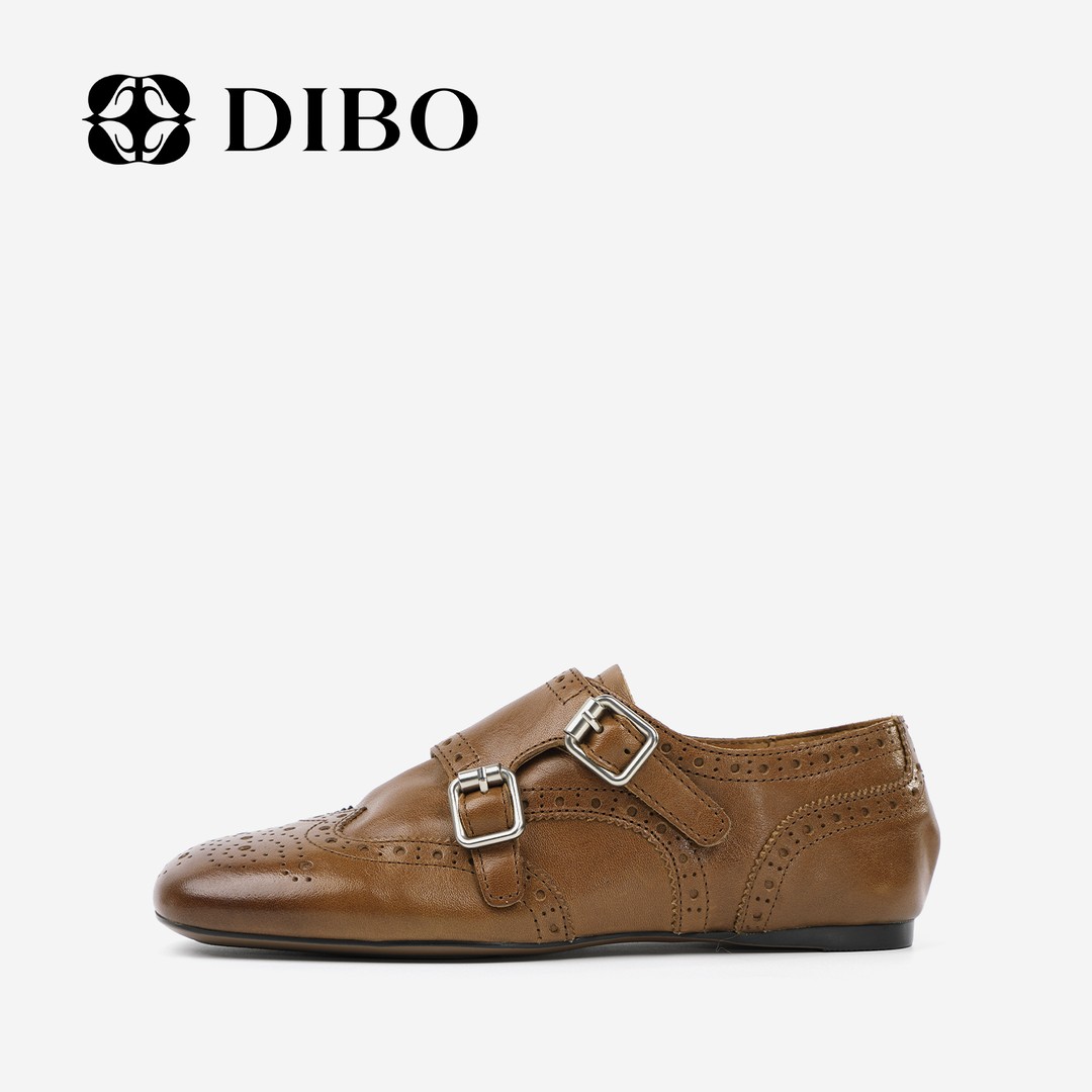 【珠珠专属】DIBO碲铂 复古英伦风印花镂空乐福鞋春季新款低跟休闲鞋26115301主图