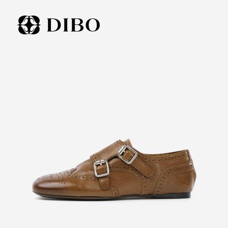 【珠珠专属】DIBO碲铂 复古英伦风印花镂空乐福鞋春季新款低跟休闲鞋26115301