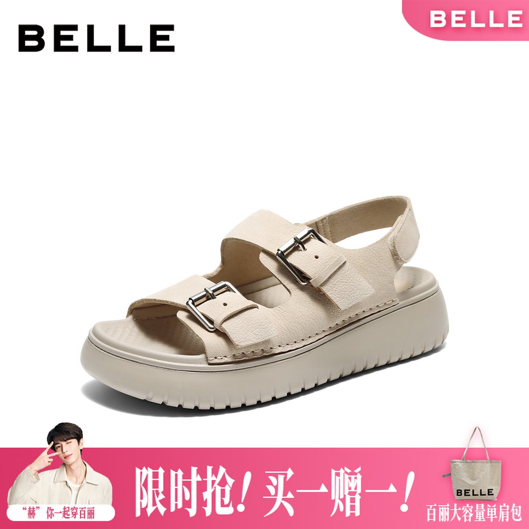 百丽复古皮带扣勃肯鞋女2026夏新商场同款厚底休闲凉鞋F4S1DBL6主图